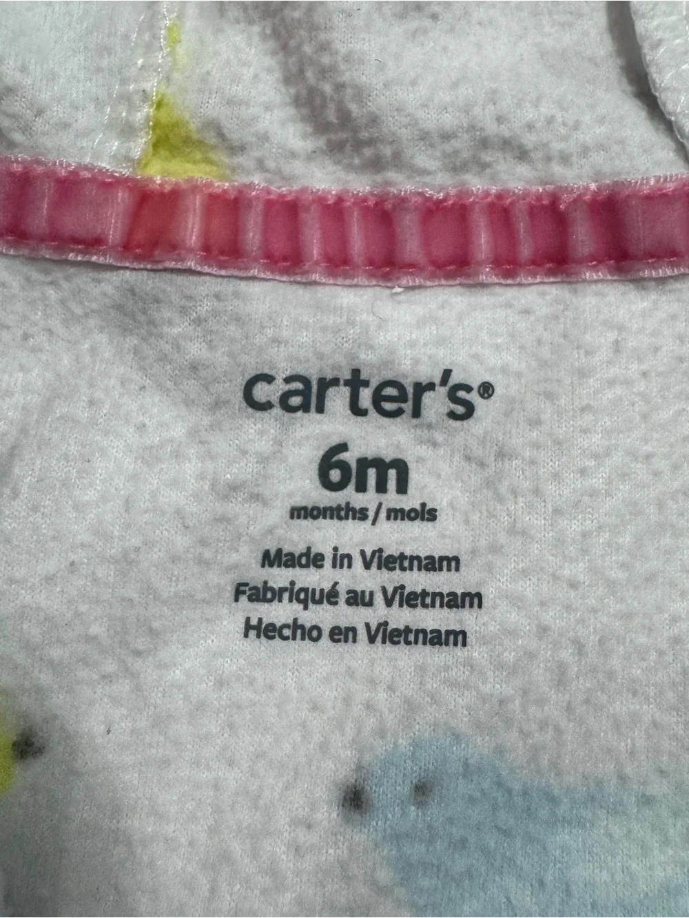 Carter's Fleece Hooded Zip Up Open Foot Romper Colorful Bird Print 6 Months